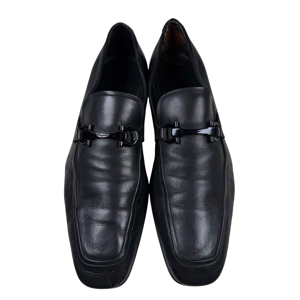 SALVATORE FERRAGAMO Gancini Moccasin Loafers Men's 11 D Smooth Leather Black